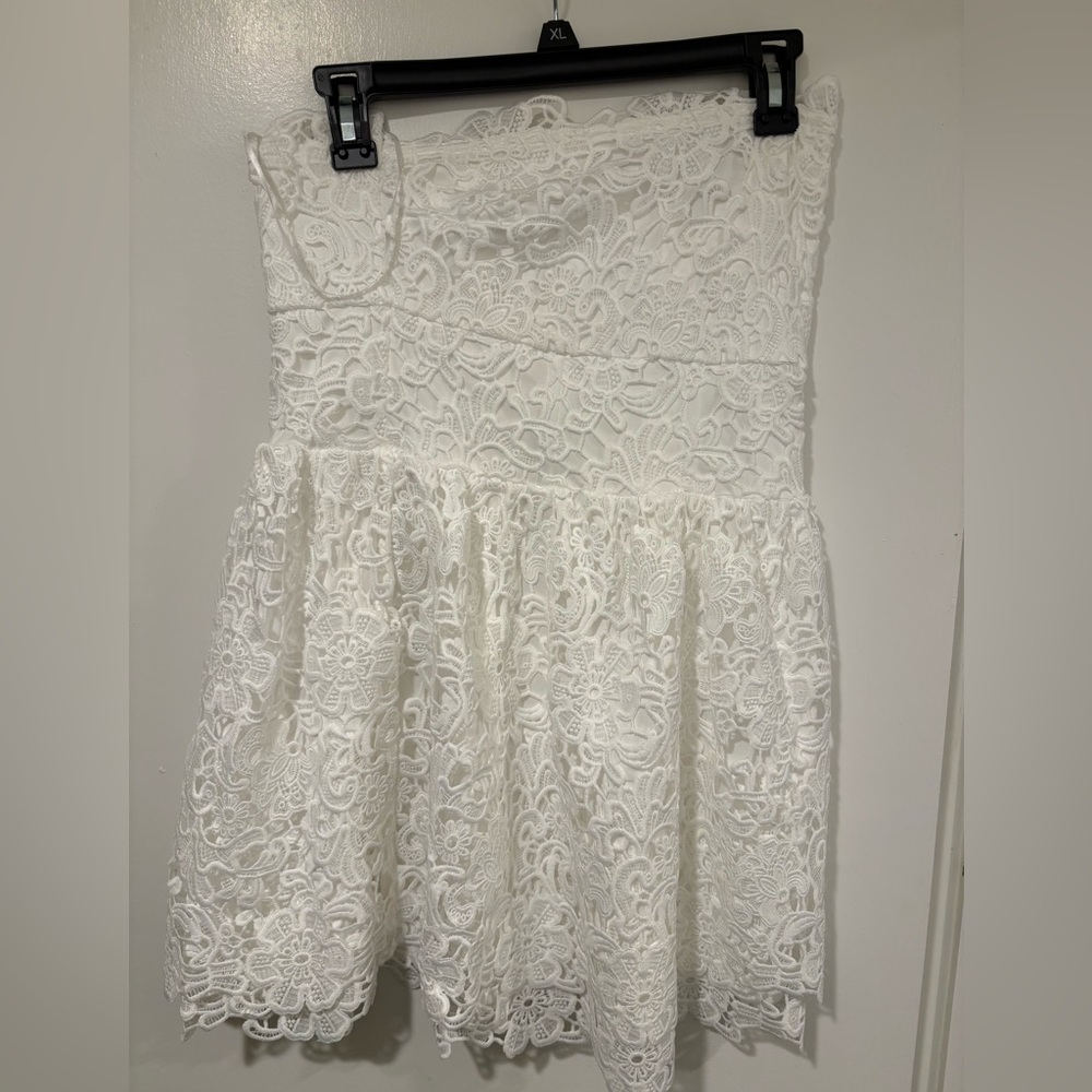 White Strapless Lace Mini Dress